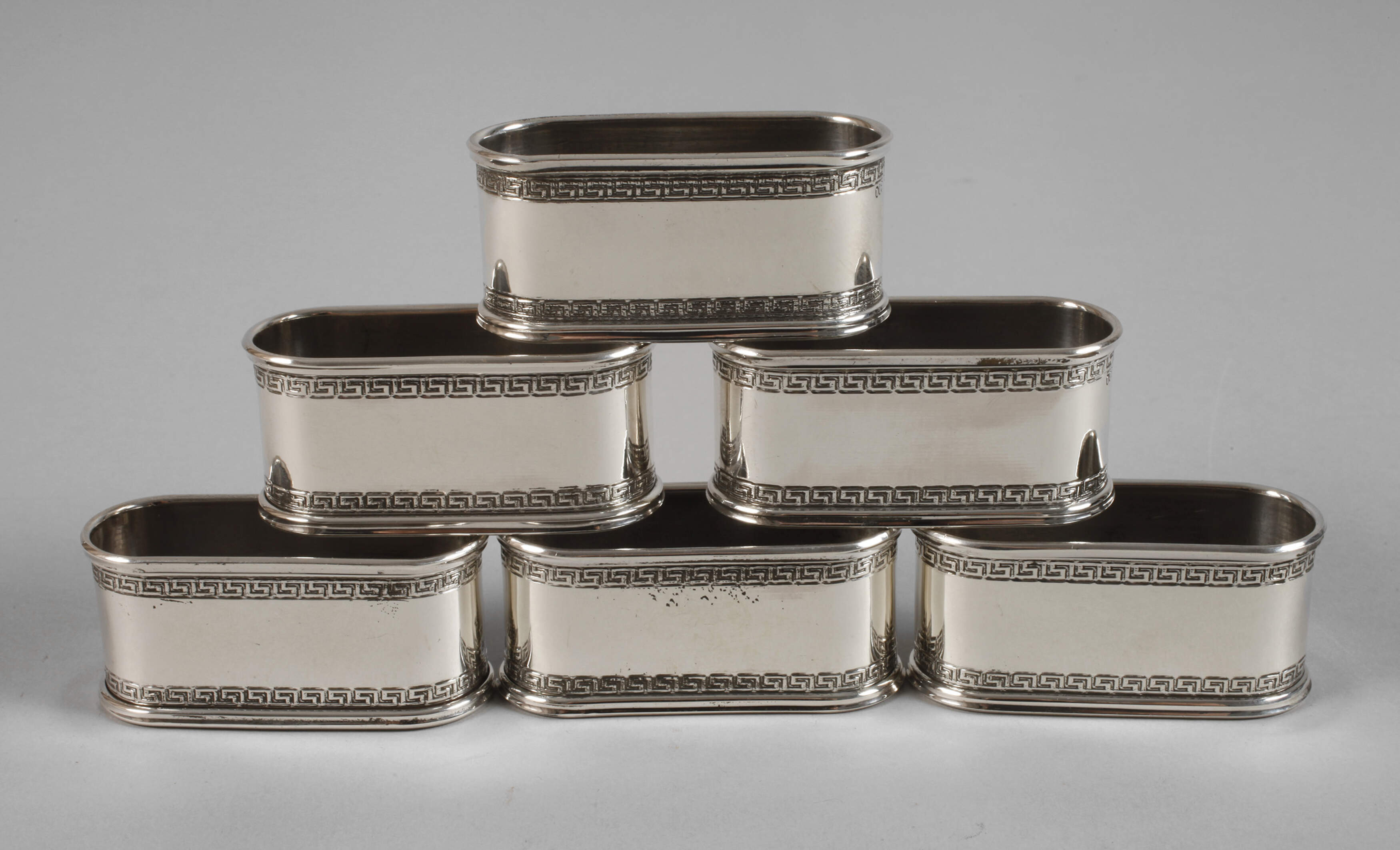 Silber sechs Serviettenringe Mäanderdekor