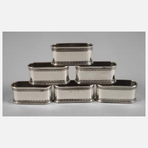 Silber sechs Serviettenringe Mäanderdekor