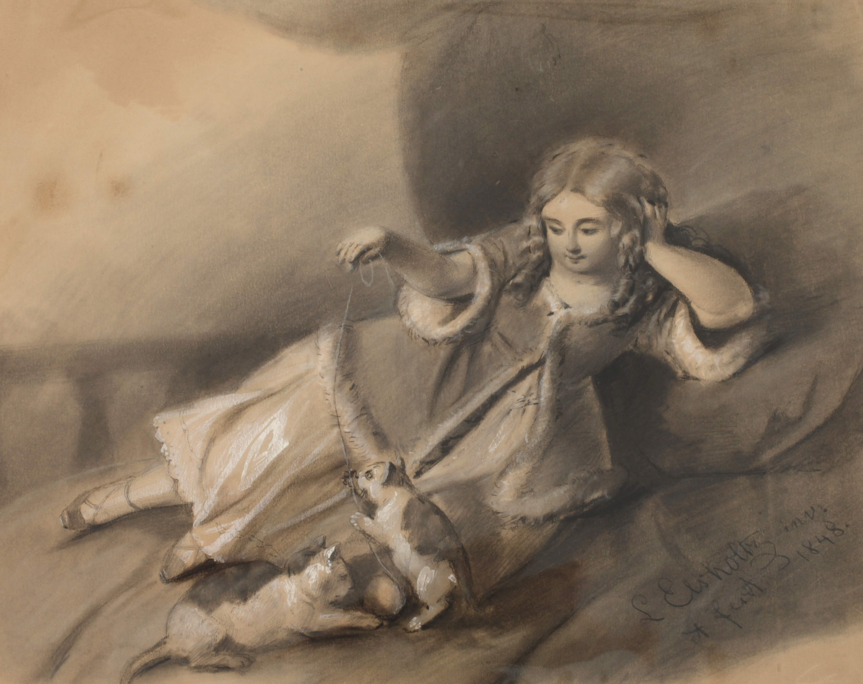 Ludwig Elsholtz, Mädchen mit spielenden Katzen