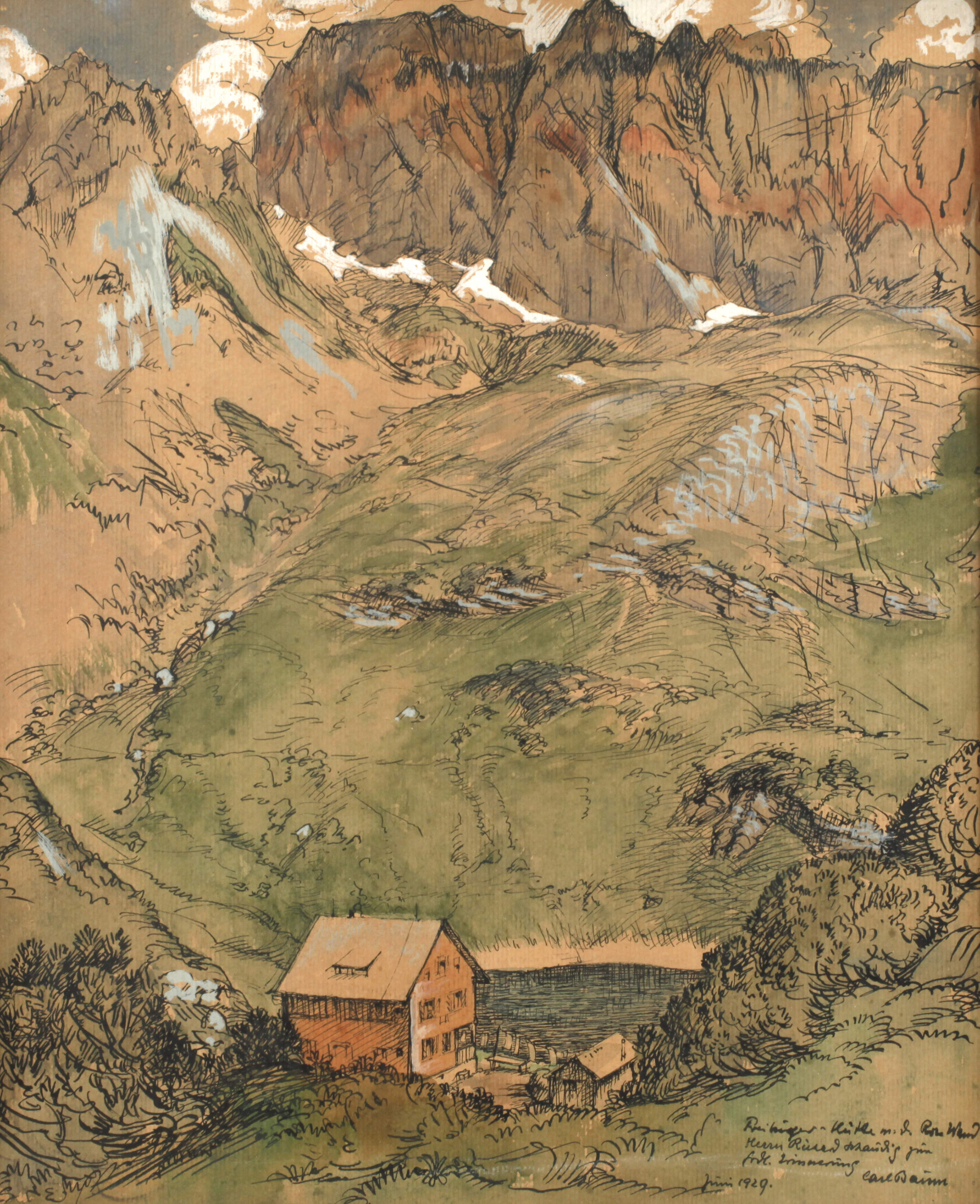 Carl Baum, "Freiburger Hütte mit Roter Wand"