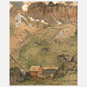 Carl Baum, "Freiburger Hütte mit Roter Wand"