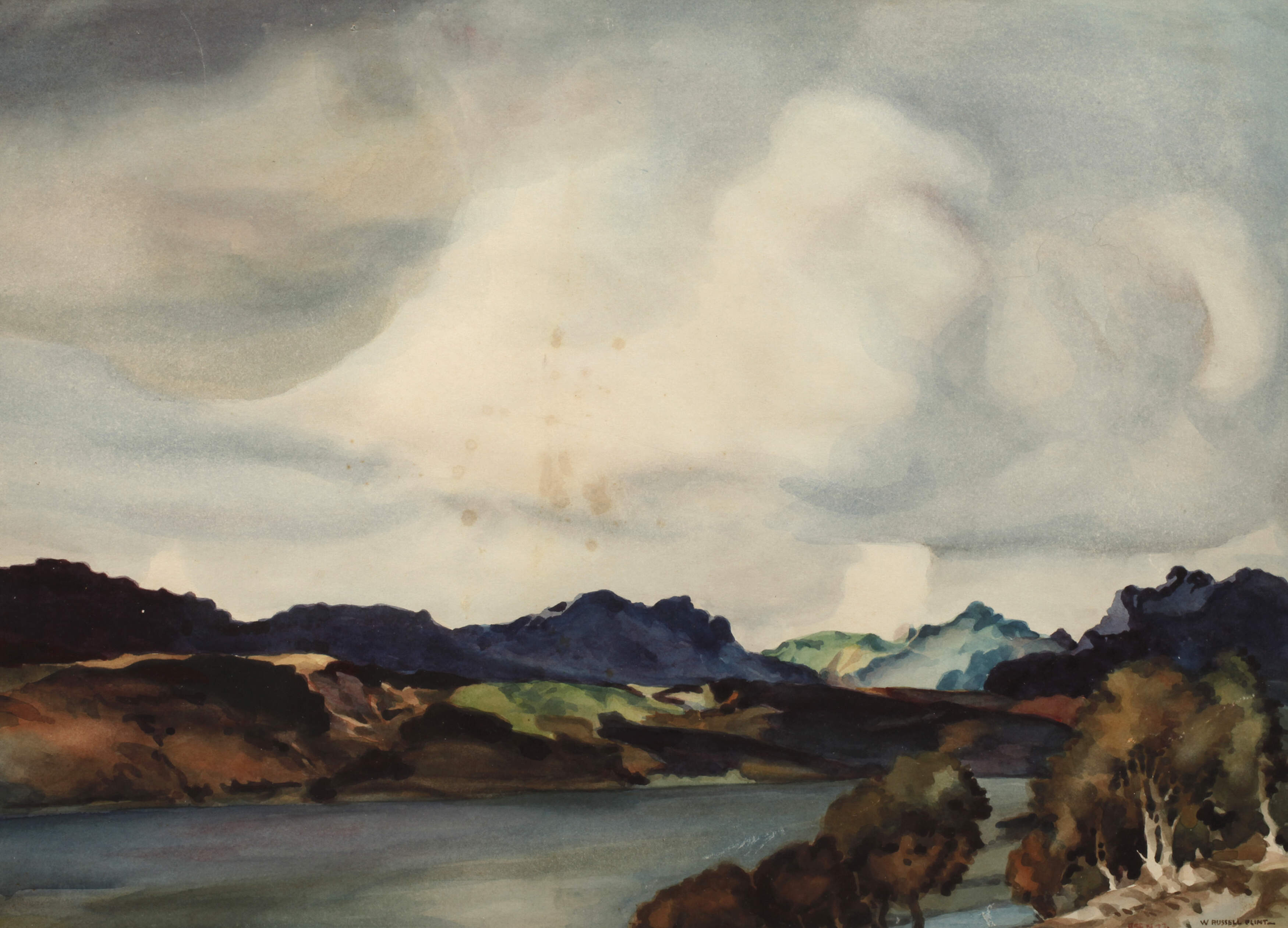 William Russell Flint, Bergige Landschaft mit See