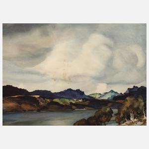 William Russell Flint, Bergige Landschaft mit See