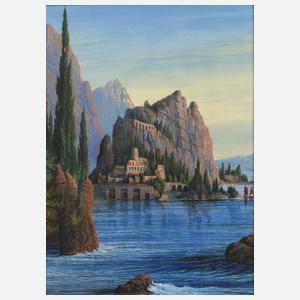 Wilhelm Fröhlich, See in mediterraner Landschaft