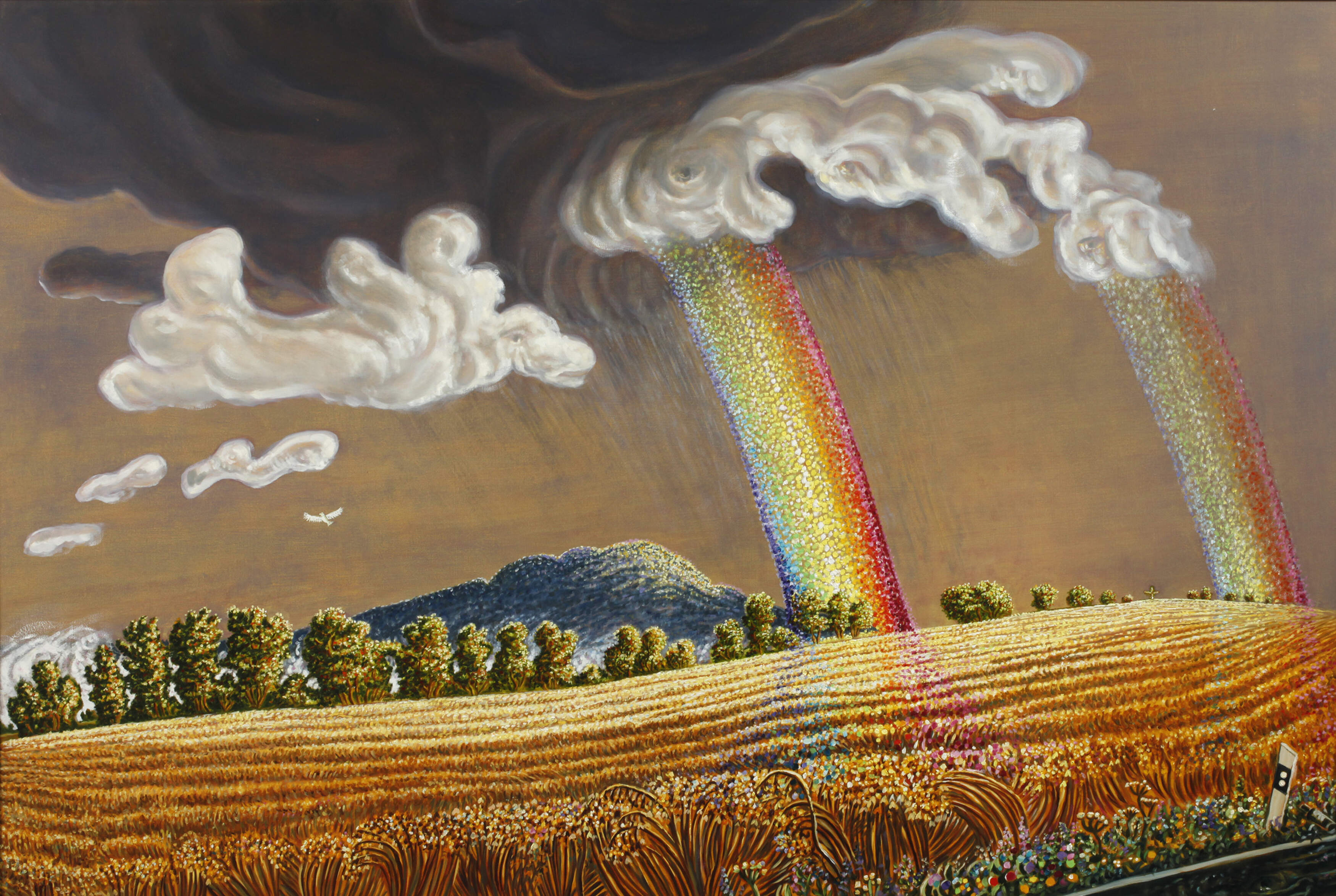 Werner Franz, "Grumbach – Ortsausgang mit Regenbogen"
