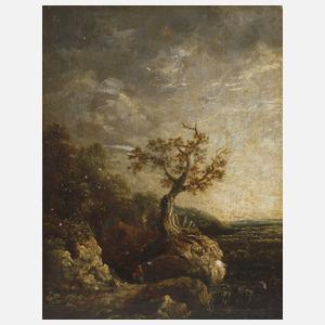 Eiche in stürmischer Gewitterlandschaft