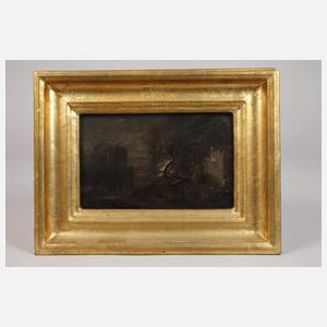 Brennender Baum in nächtlicher Landschaft