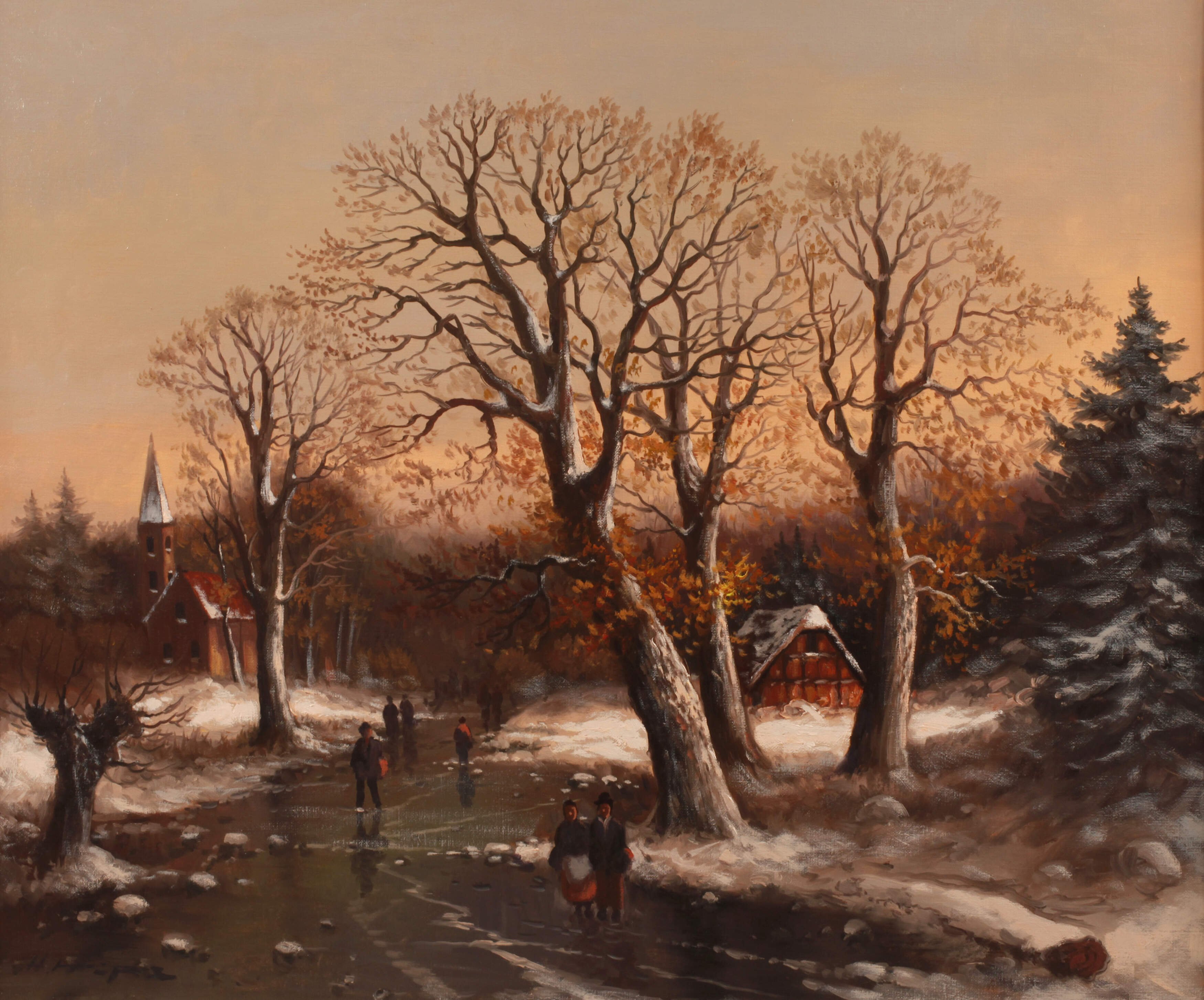 Helmut Kips, Winterlandschaft im Abendrot