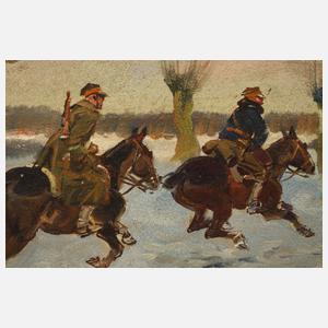 Jerzy Kossak, attr., Zwei Reiter in Winterlandschaft