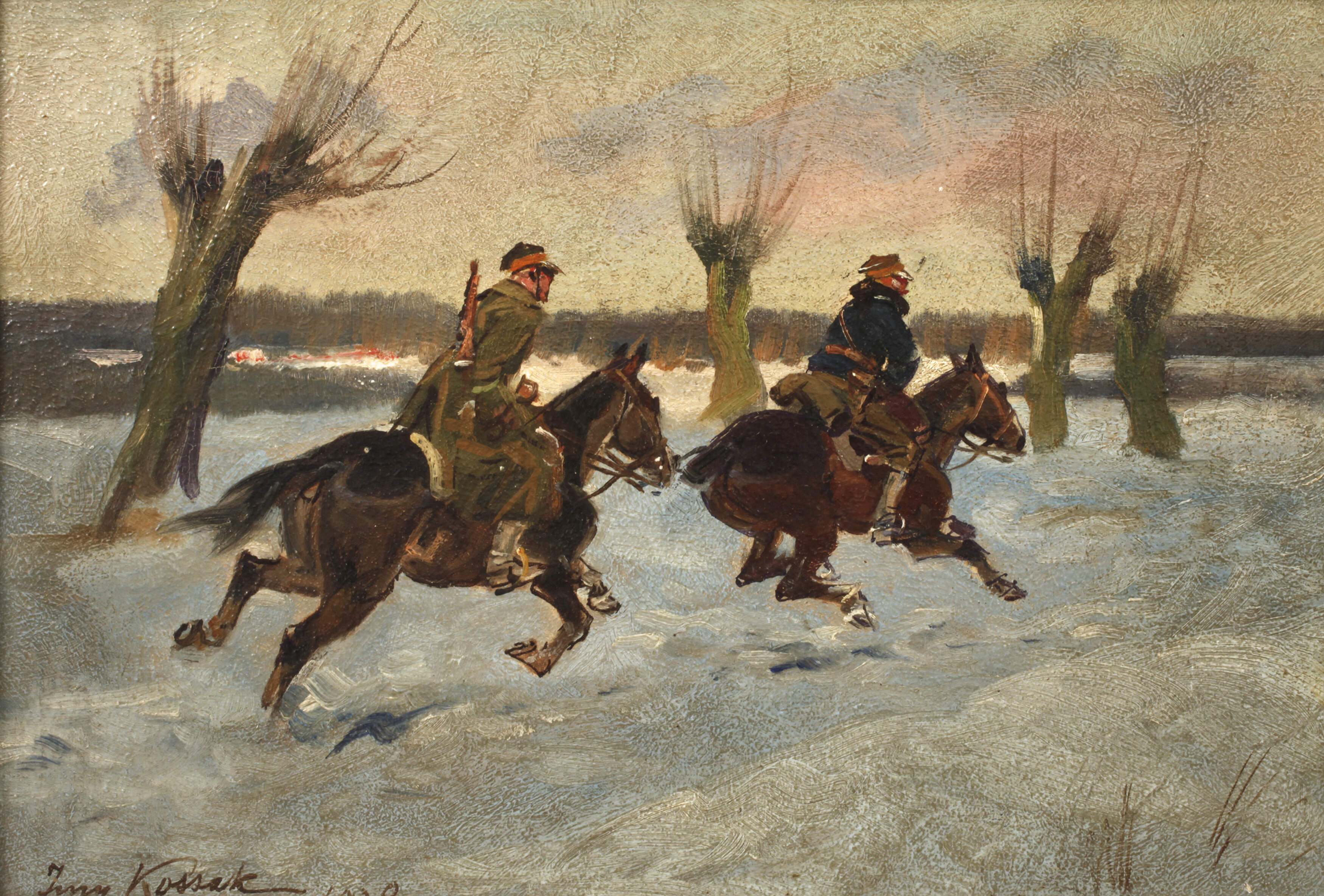 Jerzy Kossak, attr., Zwei Reiter in Winterlandschaft