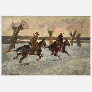 Jerzy Kossak, attr., Zwei Reiter in Winterlandschaft