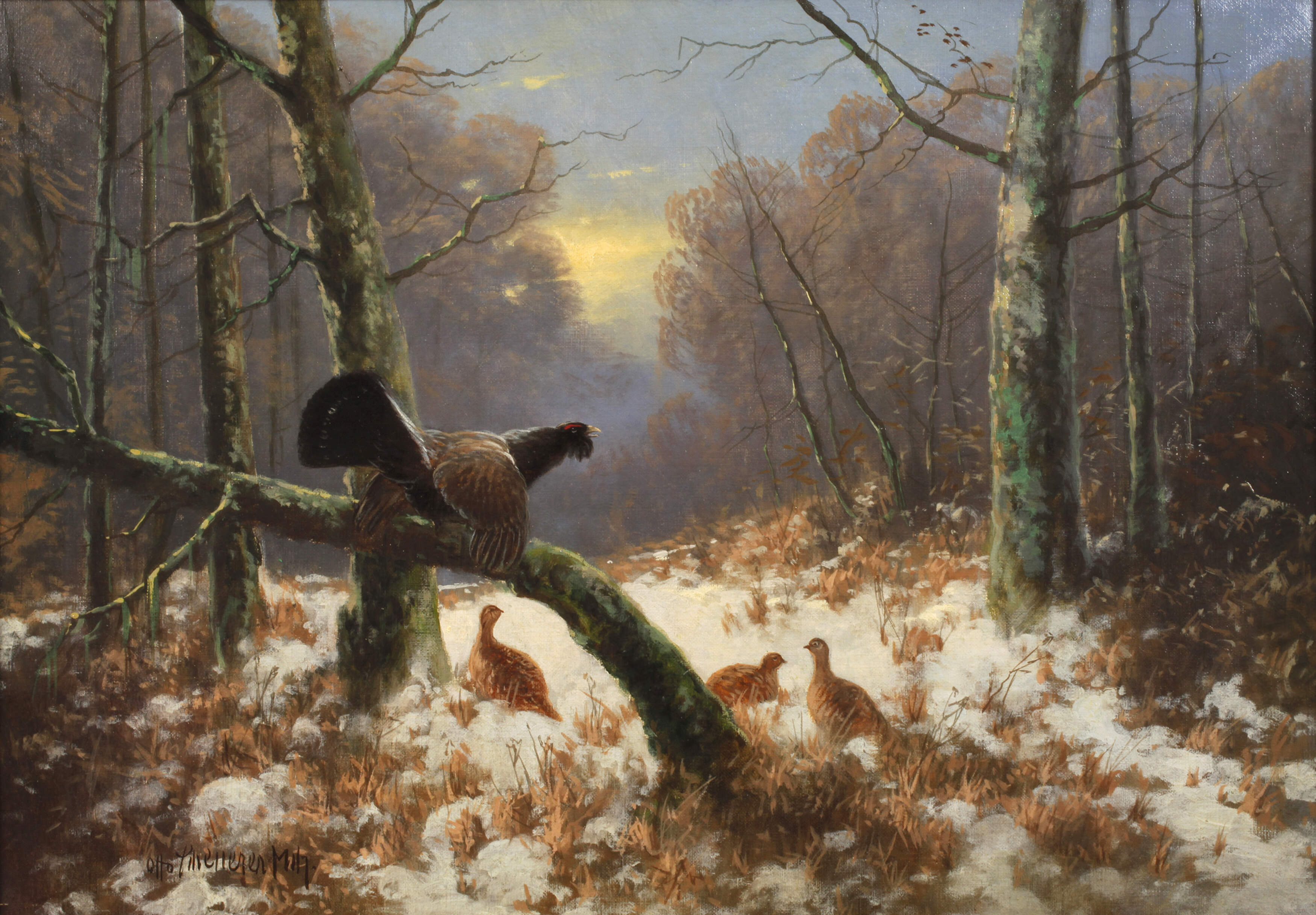 Otto Scheuerer, Winterlicher Wald mit Auerhahn