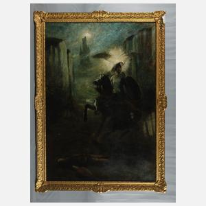 Mystische Szene mit Ritter in einer Schlucht