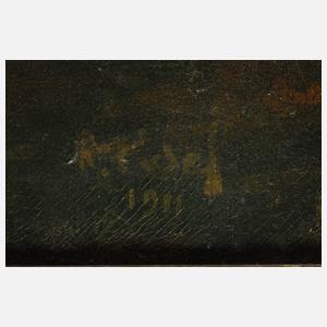 Mystische Szene mit Ritter in einer Schlucht