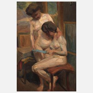 Zwei Damenakte im Interieur