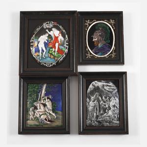 Vier Emaillebildplatten