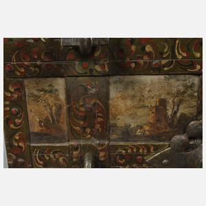 Seltene bemalte Eisentruhe