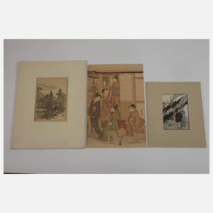 Drei japanische Farbholzschnitte