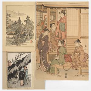 Drei japanische Farbholzschnitte