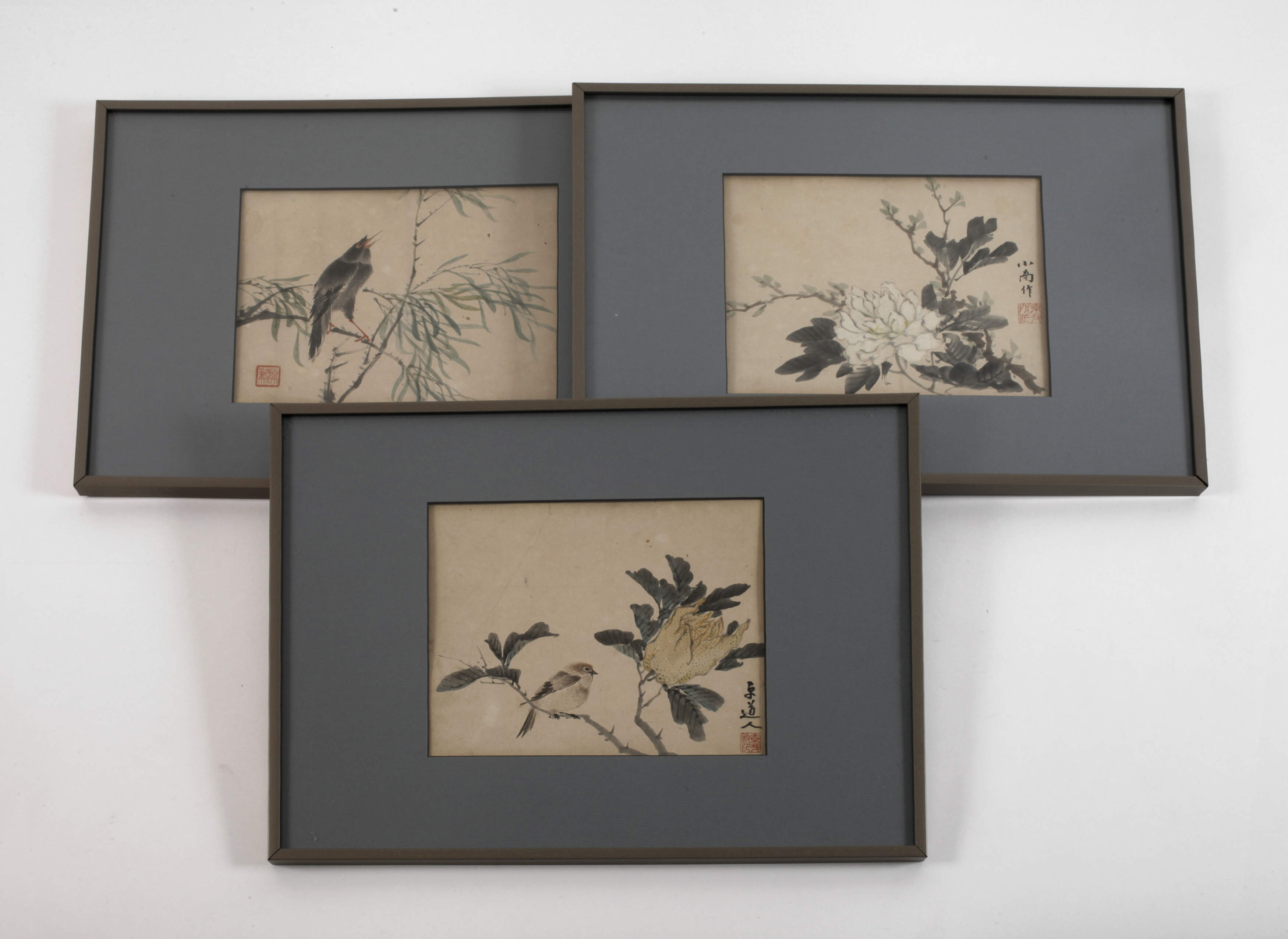 Drei chinesische Tuschpinselzeichnungen