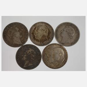 Fünf Silbermünzen Sachsen