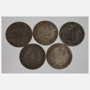 Fünf Silbermünzen Sachsen