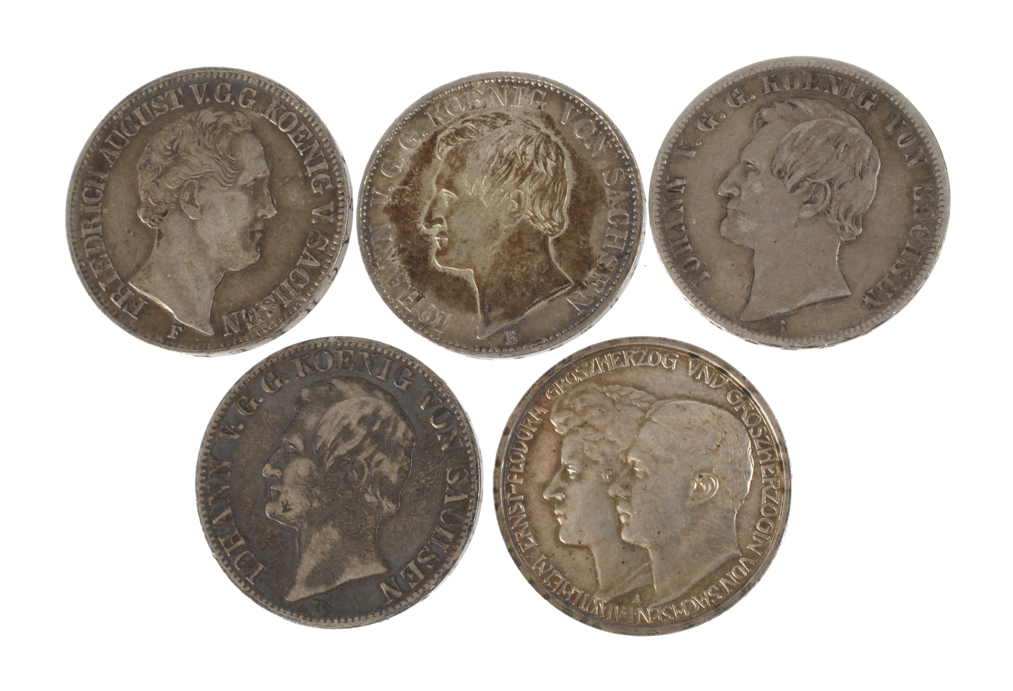 Fünf Silbermünzen Sachsen