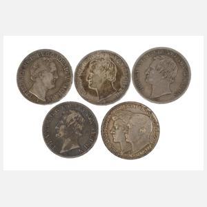 Fünf Silbermünzen Sachsen