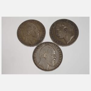 Fünf Silbermünzen Württemberg