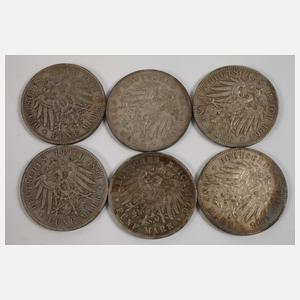 Konvolut 5 Reichsmark Silbermünzen