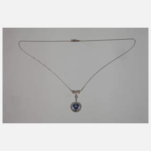 Art déco-Collier mit Saphir und Diamanten