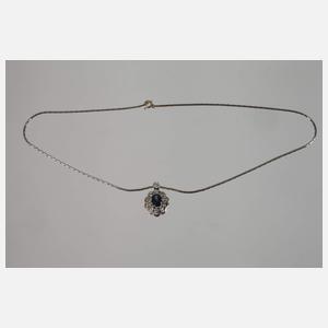 Anhänger mit Saphir und Brillanten von zusammen ca. 1,2 ct