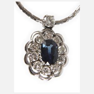 Anhänger mit Saphir und Brillanten von zusammen ca. 1,2 ct