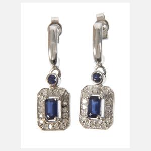 Paar Ohrhänger mit Saphiren und Diamanten