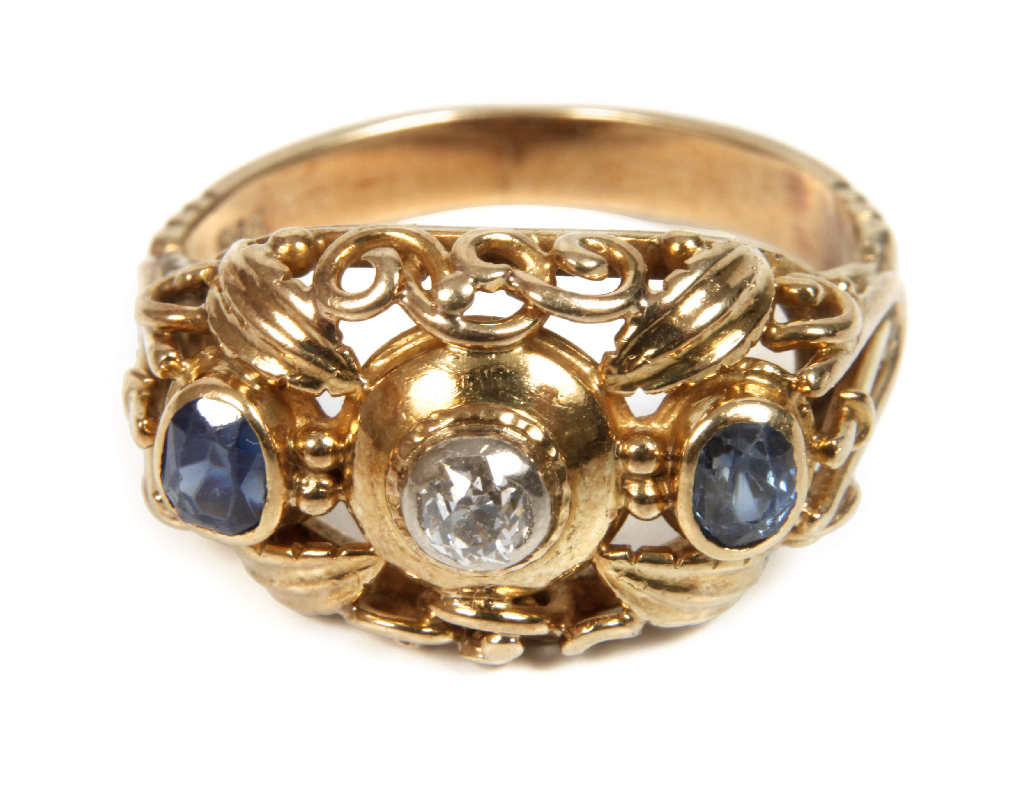 Damenring mit Diamant und Saphiren