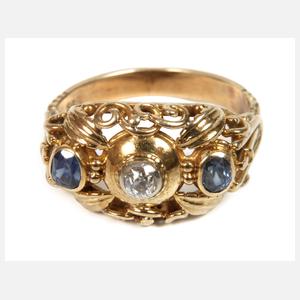 Damenring mit Diamant und Saphiren