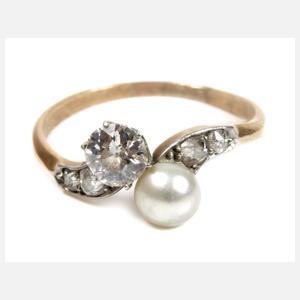 Damenring mit Diamanten und Perle