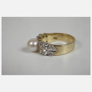 Damenring mit Brillanten und Perle