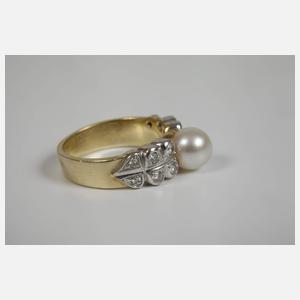 Damenring mit Brillanten und Perle