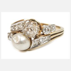 Prachtvoller Damenring mit Diamanten und Perle