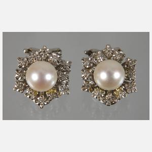 Paar Ohrclips mit Diamanten und Perlen