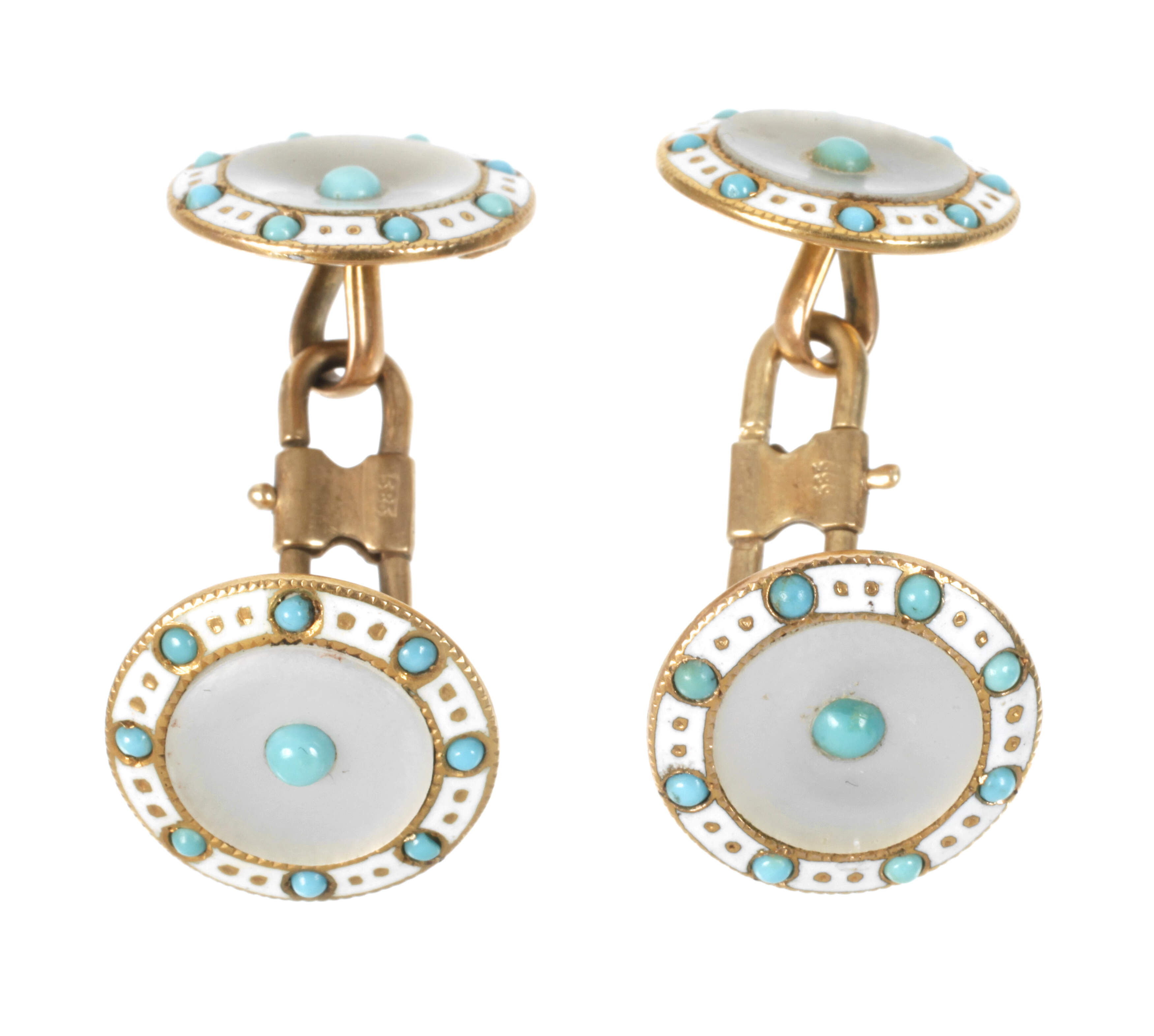 Paar Manschettenknöpfe mit Türkisen und Perlmutt