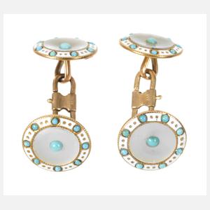 Paar Manschettenknöpfe mit Türkisen und Perlmutt