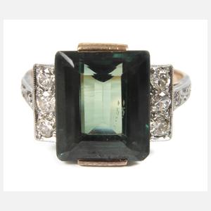 Art déco-Damenring mit Turmalin und Brillanten