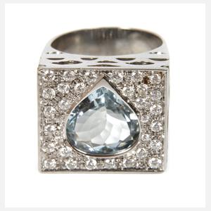 Prächtiger Damenring mit Aquamarin und Brillanten