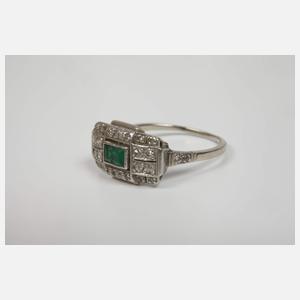 Art déco Ring mit Diamanten und Smaragd