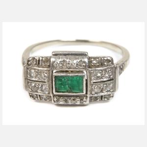Art déco Ring mit Diamanten und Smaragd