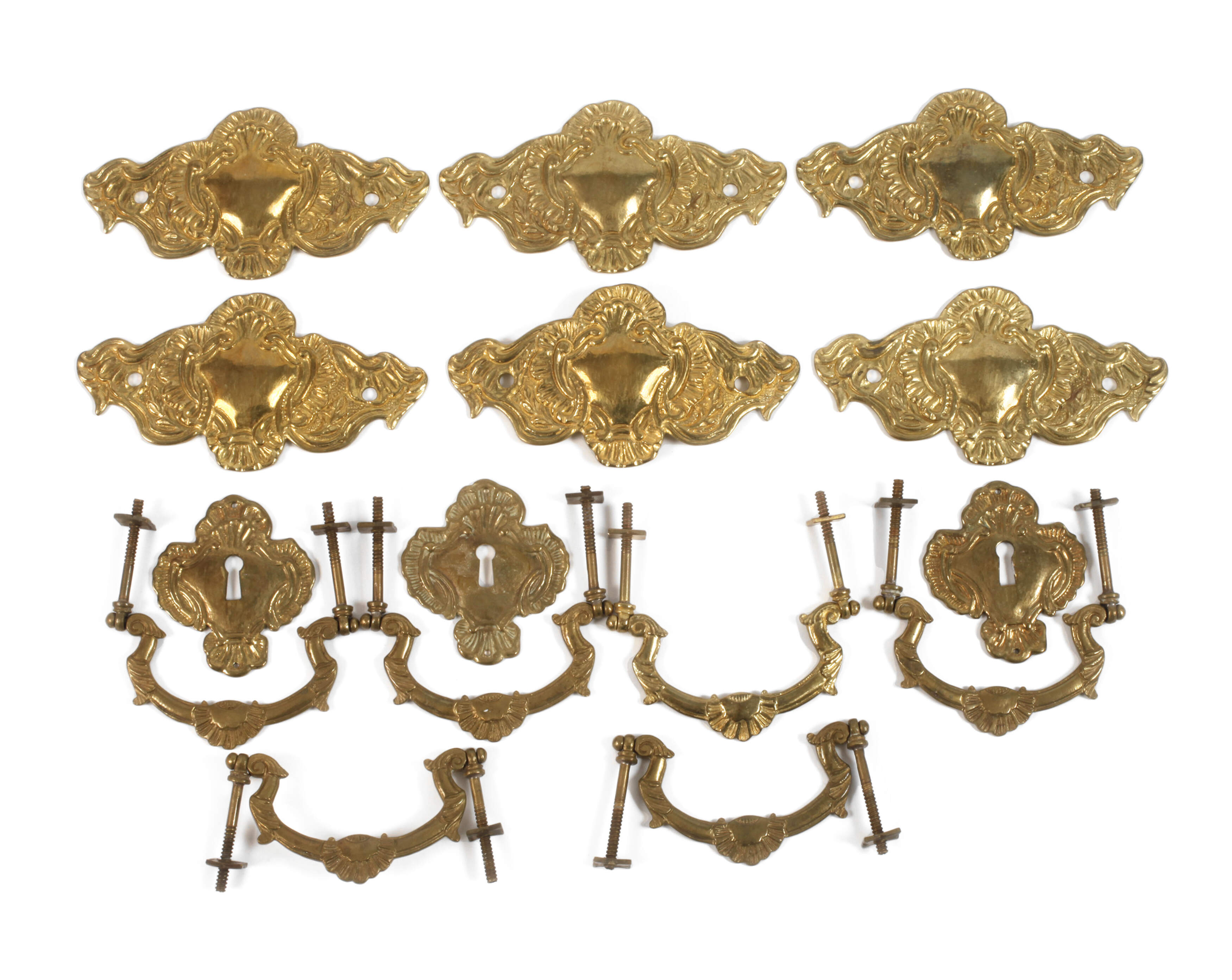 Sechs barocke Kommodenbeschläge