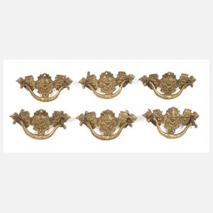 Sechs barocke Kommodenbeschläge