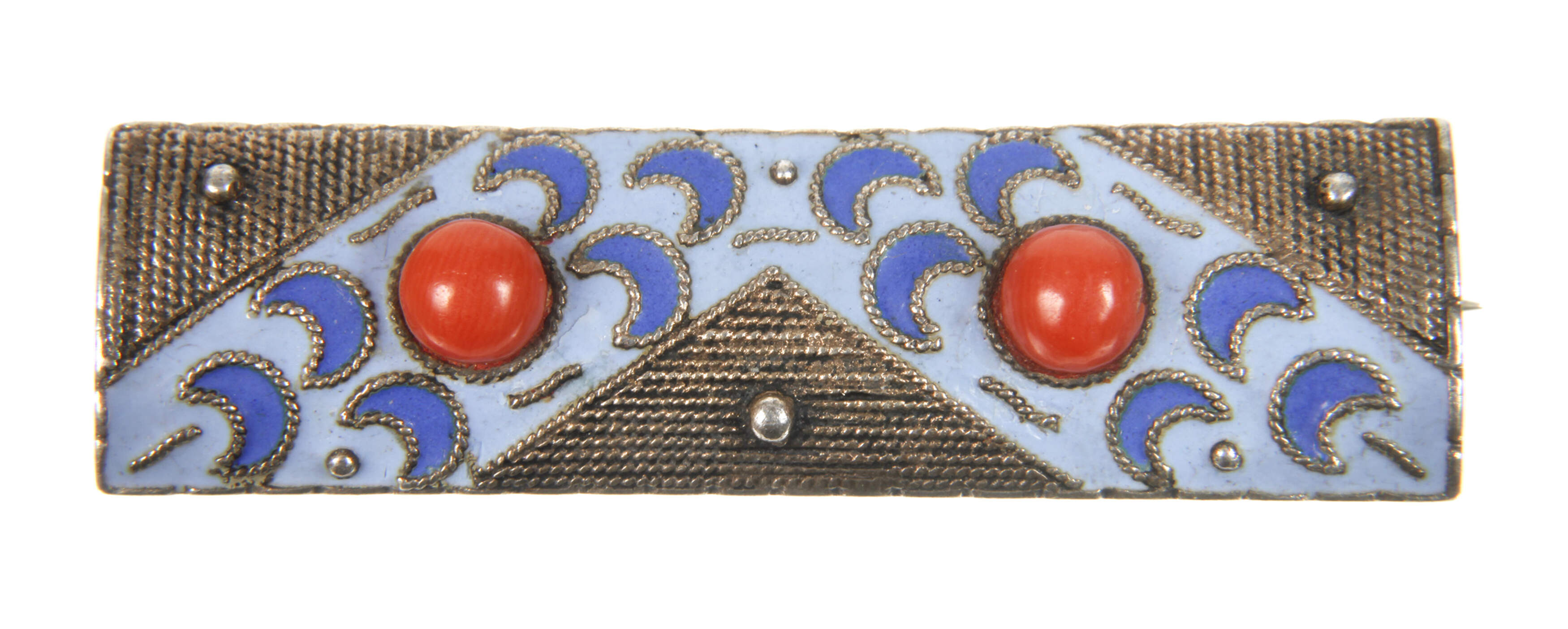 Theodor Fahrner Brosche mit Koralle und Emaille